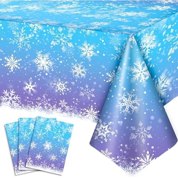 Snowflake Tablecloth, 3 Pcs Winter Wonderland Tablecloth Set Snowflake Party Tablecloth Winter Table Cover for Winter Wonderland Party Decorations