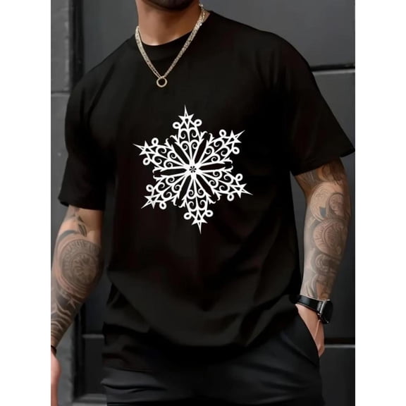 Snowflake Tee Cotton Cute Comfortable Top Short Sleeve Round Neck Comfortable and well-fitting Black S-5XL