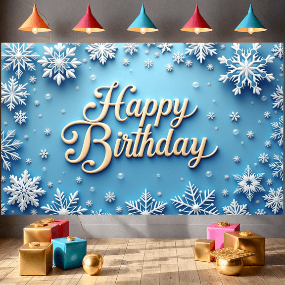 Snowflake Theme Banner Winter Style Decorative Design Celebration Banner for Birthday Party Event Decoration Holiday Celebration