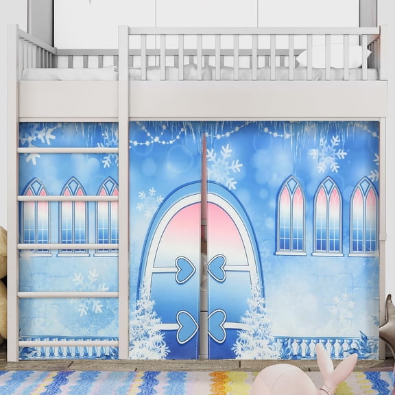 Snowflake Theme Loft Bed Curtain Set, 3 Pieces, 75x36 Inch Front Panel