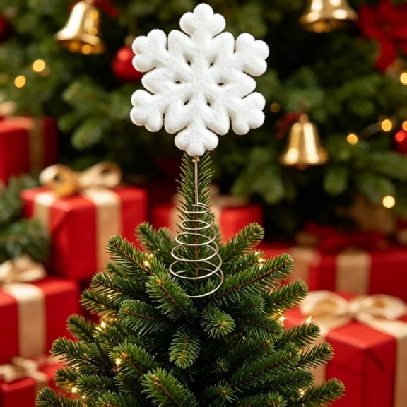 Snowflake Tree Topper Spring Mounted Figurine Top Accent For Christmas Tree Decoration