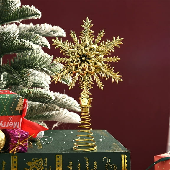 Snowflake Tree Topper with LED Lights - Metal Star Christmas Decoration for Holiday Festive Ambiance