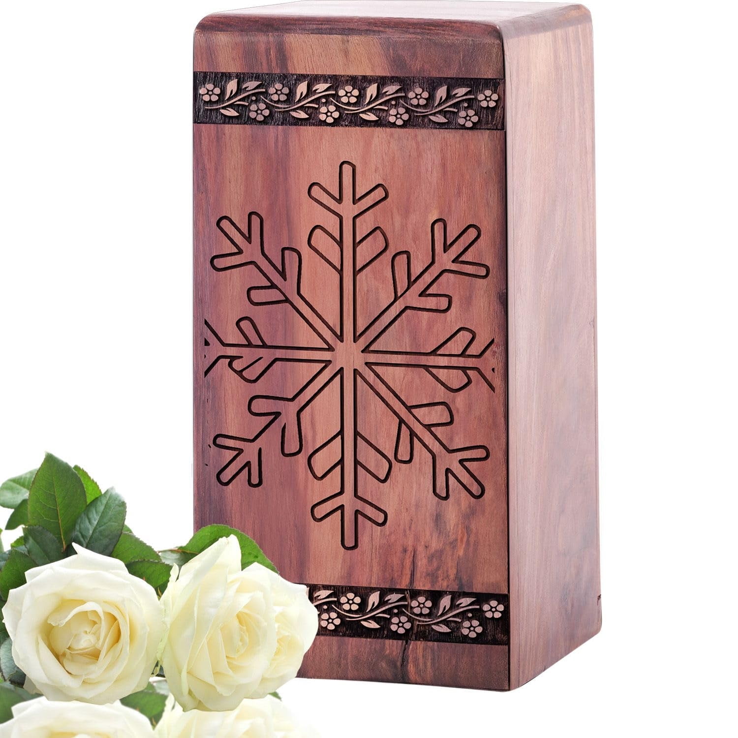 Snowflake Urn For Human Ashes Adult Women - Wooden Urns For Male/Female Or Pet Ash - Cremation Funeral Urns For Family - Memorial Decorative Keepsake Urns Box11.25Inch, Large Size - 1Pcs Pack