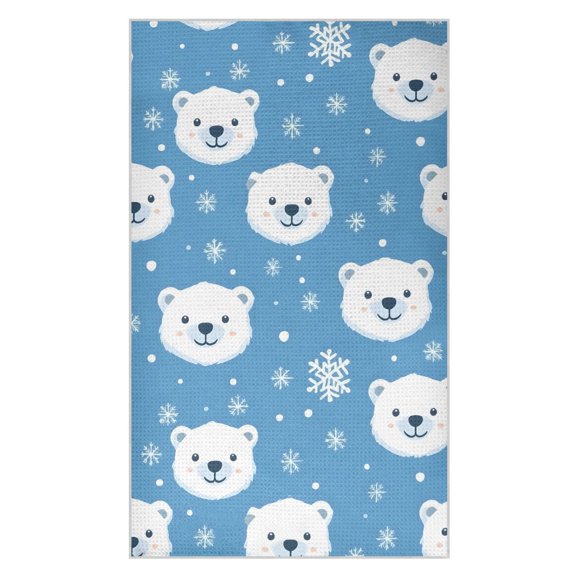 Snowflake White Bear Pattern Waffle Kitchen Towels 18x30 in Soft Absorbent Quick Dry Dishcloths