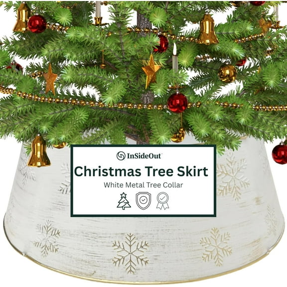 Snowflake White Christmas Tree Collar, Holiday Tree Skirt Alternative, Christmas Decorations for Tree, Decorative Metal Tree Ring, Fits Most Standard Tree Stands, White Snowflake Design