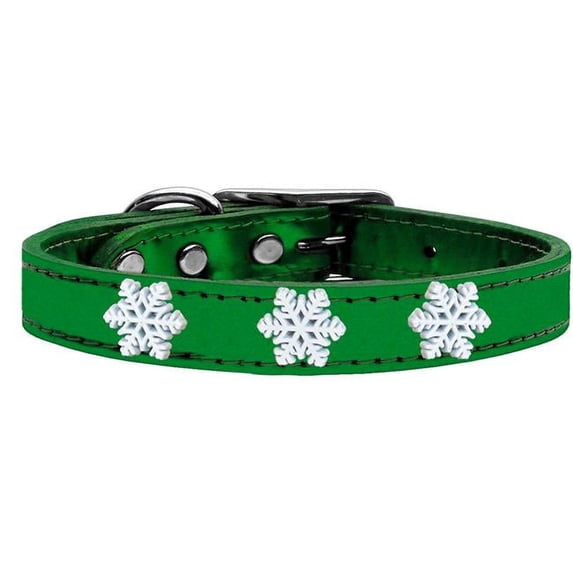 Snowflake Widget Genuine Metallic Leather Dog Collar, Emerald Green - Size 16