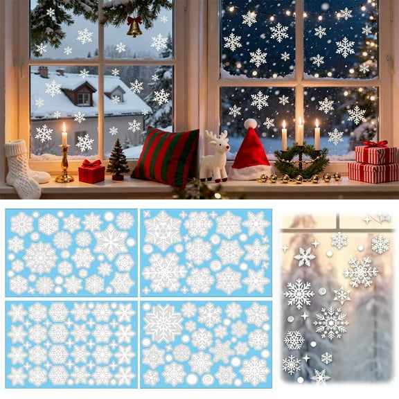 Snowflake Window Clings Christmas Decor,Snowflake Stickers for Glass Wall Decals,Xmas Holiday Home Party Decoration,DIY Art Crafts Winter Snowman Santa Claus Ornaments,Festive Spirit Window Clings
