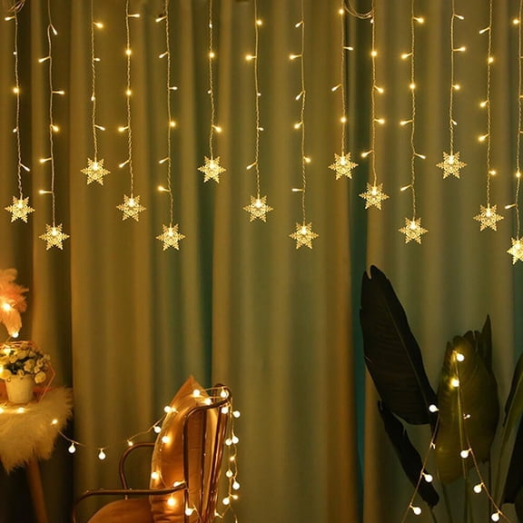 Snowflake Window Curtain Lights, 13.1 ft Snowflake Christmas Icicle Lights,winkle Fairy Light for Christmas Tree,Bedroom,House, Holiday,Yard Decoration (Warm White)