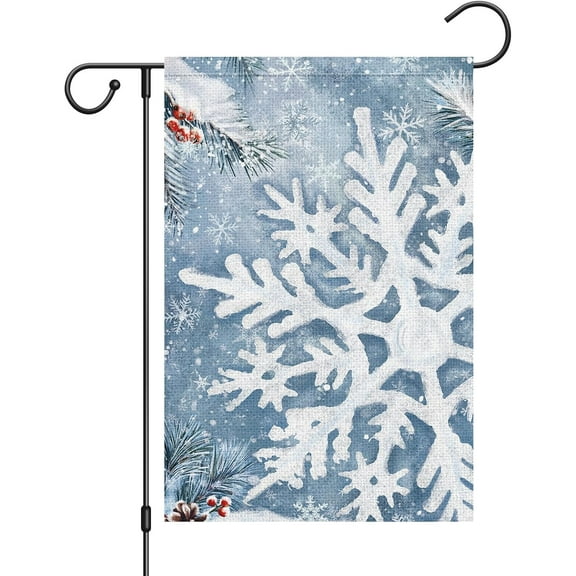 Snowflake Winter Garden Flag 12.5x18 Double Sided Vertical, Burlap Winter Snow Seasonal Welcome Yard Outdoor Flag