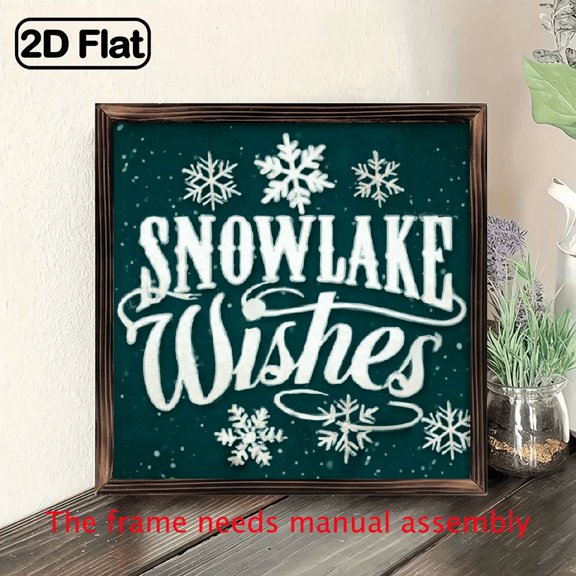 Snowflake Wishes Wooden Wall Decor - 8x8 Inch Farmhouse Style Sign with Elegant Cursive Lettering Snowflake Design, Rustic Holiday Home Decor for Bedroom, Bathroom - Perfect Christmas Gift fo
