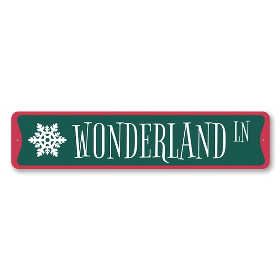 Snowflake Wonderland Lane Sign, Christmas Aluminum Metal Decor Sign - 4x18 inches