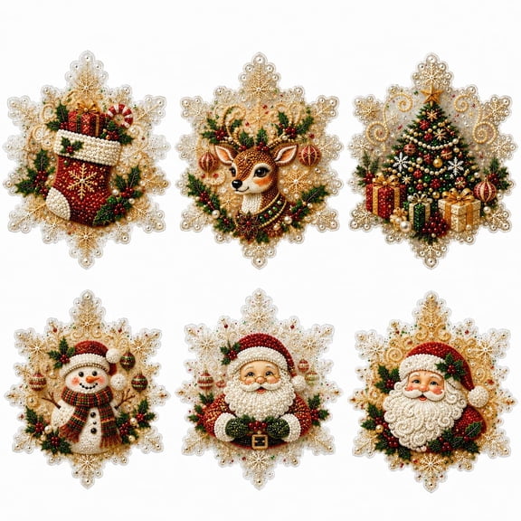 Snowflake Xmas Pearl Diamond Art Painting Fridge Magnets Kit(6 Pcs) 3.15" | DIY Mosaic Crystal Refrigerator Decorative Magnet Art Sets for Adults, Holiday Craft Kit for Home Decor & Gifting