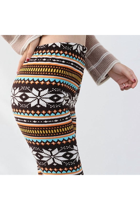 Snowflake deer lamb wool plus fat mid-high waist stretch leggings 1773656644568151