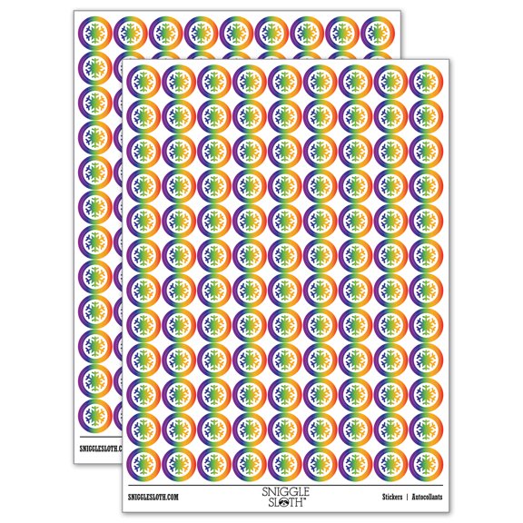Snowflake in Circle Winter Snowing 200+ Round Stickers - Rainbow - Matte Finish - 0.50" Size