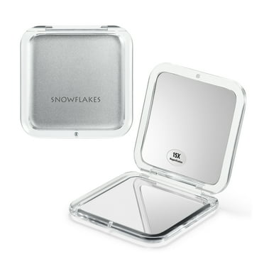 Snowflakes 1x/15x Magnifying Compact Pocket Mirror -Mirrors  Portable for Travel and Purses (Silver)