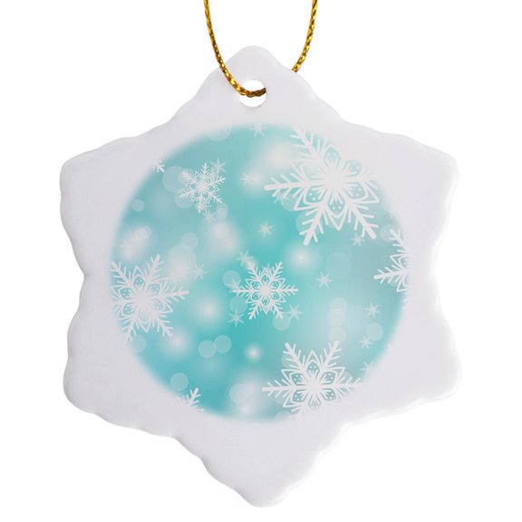 3drose, Snowflakes, Aqua, Bokeh, White, Pattern, Pretty, Winter, 3 inch Snowflake Porcelain Ornament