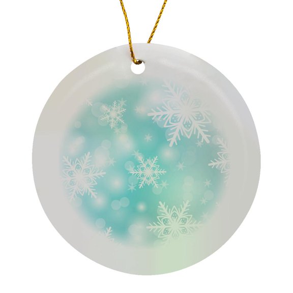 3drose, Snowflakes, Aqua, Bokeh, White, Pattern, Pretty, Winter, Circle Porcelain Ornament