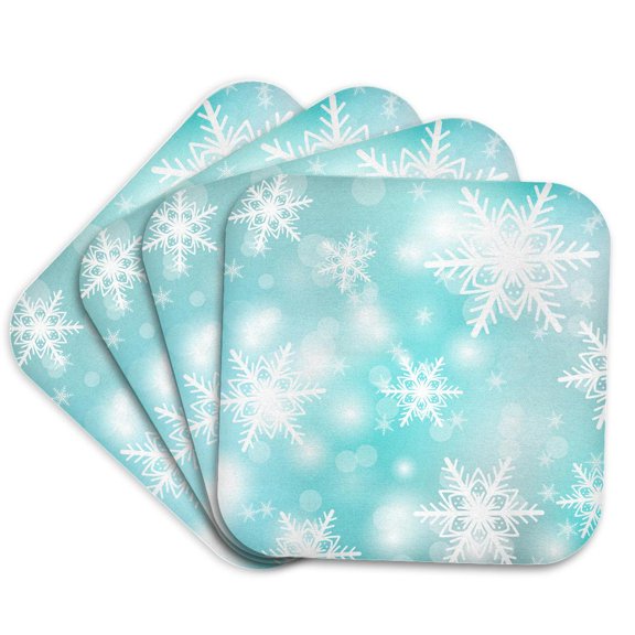 3drose, Snowflakes, Aqua, Bokeh, White, Pattern, Pretty, Winter, Set of 4 Coasters - Soft