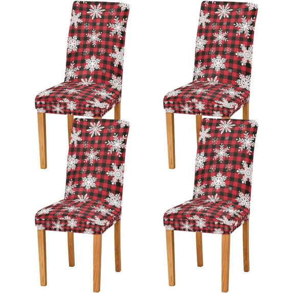 Snowflakes Christmas Dining Chair Covers Set of 4 Spandex Stretch Dining Chair Slipcover for Dining Room Ceremony Wedding