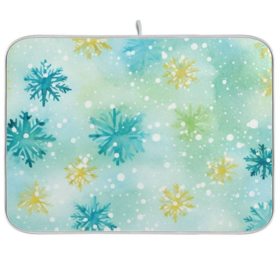 Snowflakes Christmas Dish Drying Mat Microfiber Kitchen Pad Large Counter Absorbent Dish Mats Drainer Rack 16"x18"