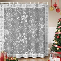 Snowflakes Christmas Shower Curtain, Grey Xmas Winter Vintage Waterproof Fabric Shower Curtains with 12 Hooks, Bathroom Curtain Set for Bathroom Accessories Decor, 36 x 72 Inches