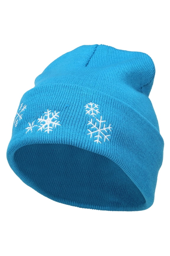 Snowflakes Embroidered Long Beanie - Aqua OSFM