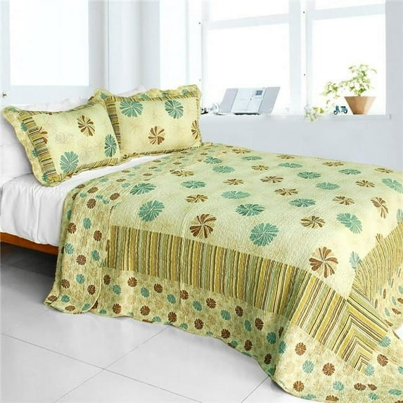 Snowflakes Fall - Cotton 3 Pieces Vermicelli-Quilted Patchwork Quilt Set Full & Queen Size - White