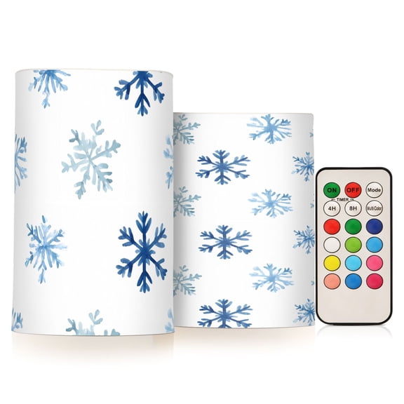 Snowflakes Flickering Flameless Candles Battery Operated with Remote Timer LED Pillar Candles Set of 2