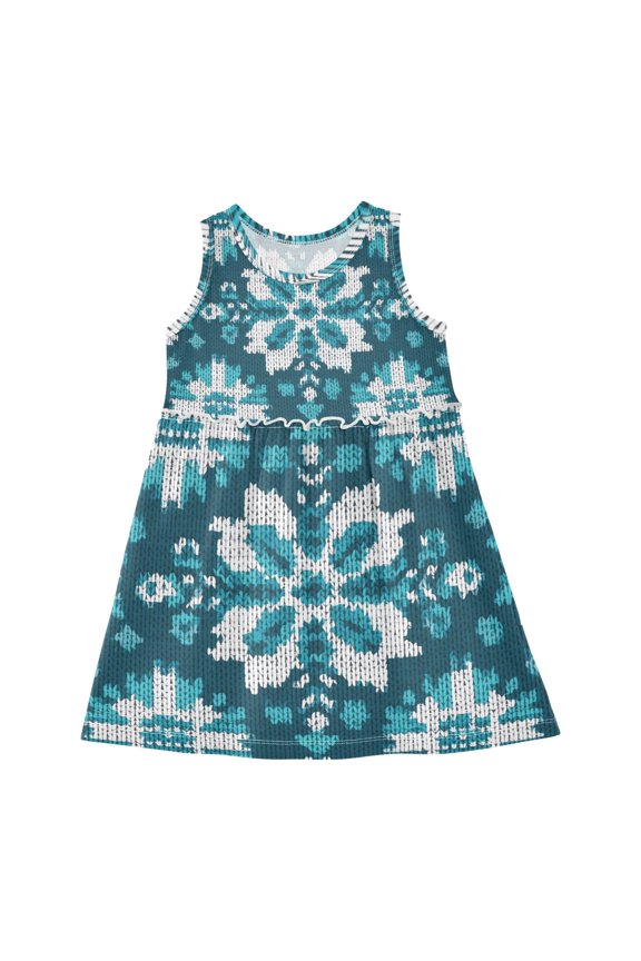 Snowflakes Knitted Pattern Symmetrical Sleeveless Dress A-Line One-Piece Dress Quick Dry 6Y