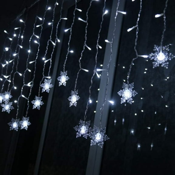 LED Window Curtain Lights, 13 Ft Snowflakes Fairy Lights Snowflake Lights for Home, Church, Wedding, Birthday (Snowflakes - White)