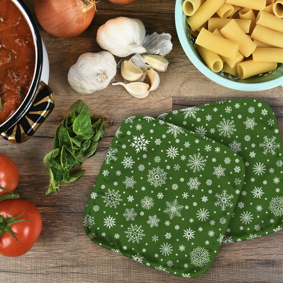 Snowflakes On Green Pot Holder by Ashton set of 2