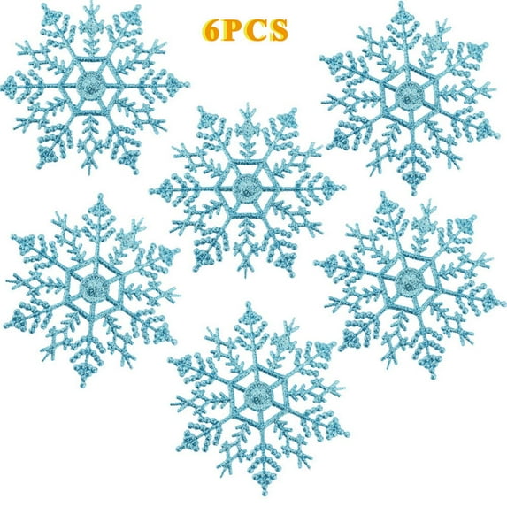 Snowflakes Ornaments for Christmas Trees, 6PCS Glitter Hanging Snow Flakes Christmas Decorations with Rope for Wedding Birthday Home Xmas Tree