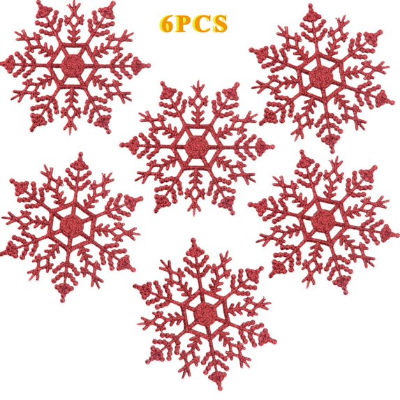 Snowflakes Ornaments for Christmas Trees, 6PCS Glitter Hanging Snow Flakes Christmas Decorations with Rope for Wedding Birthday Home Xmas Tree