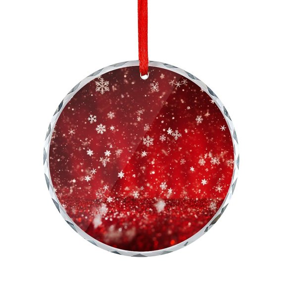 Snowflakes In Red Background Glass Christmas Ornament Hanging Craft Collectibles for Xmas Trees Home Party Gifts Christmas Holiday Christmas Ornaments Crystal Hanging