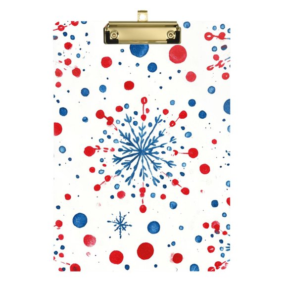 Snowflakes Red Blue Dots Acrylic Clipboard Drawing Board with Hook Writing Pad File Storage A4 Size Gold 12.5" x 9"