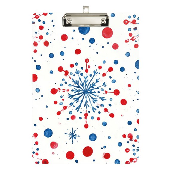 Snowflakes Red Blue Dots Acrylic Clipboard Drawing Board with Hook Writing Pad File Storage A4 Size Silver 12.5" x 9"