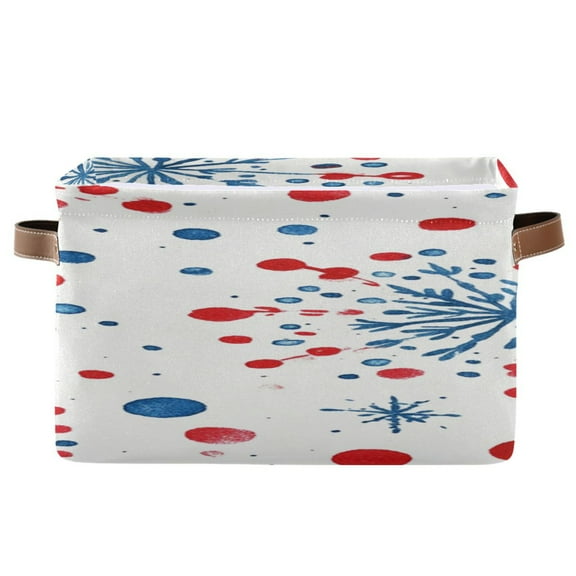Snowflakes Red Blue Dots Square Storage Bins with Handles Collapsible Containing Box 1 Pack