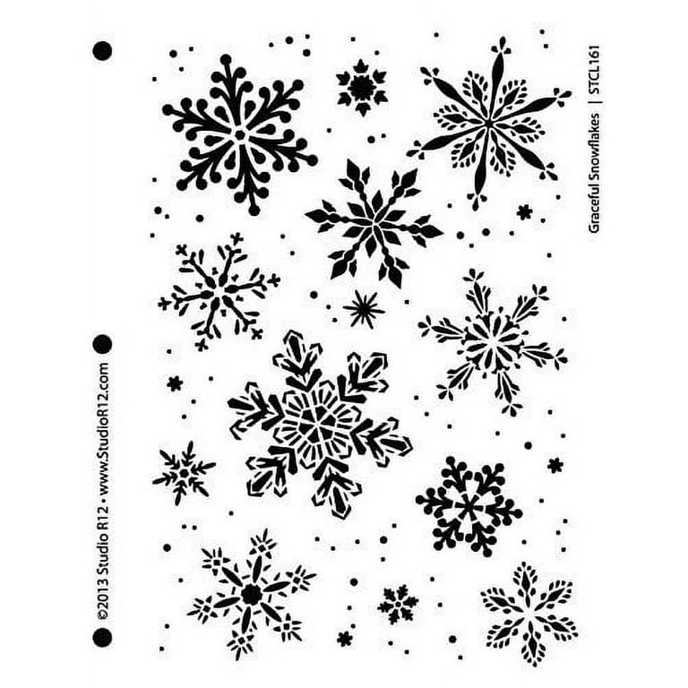 Snowflakes Stencil by StudioR12 Graceful Winter Snow Art - Medium 7.625 x 10-Inch Reusable Mylar Template Painting, Chalk, Mixed Media Use for