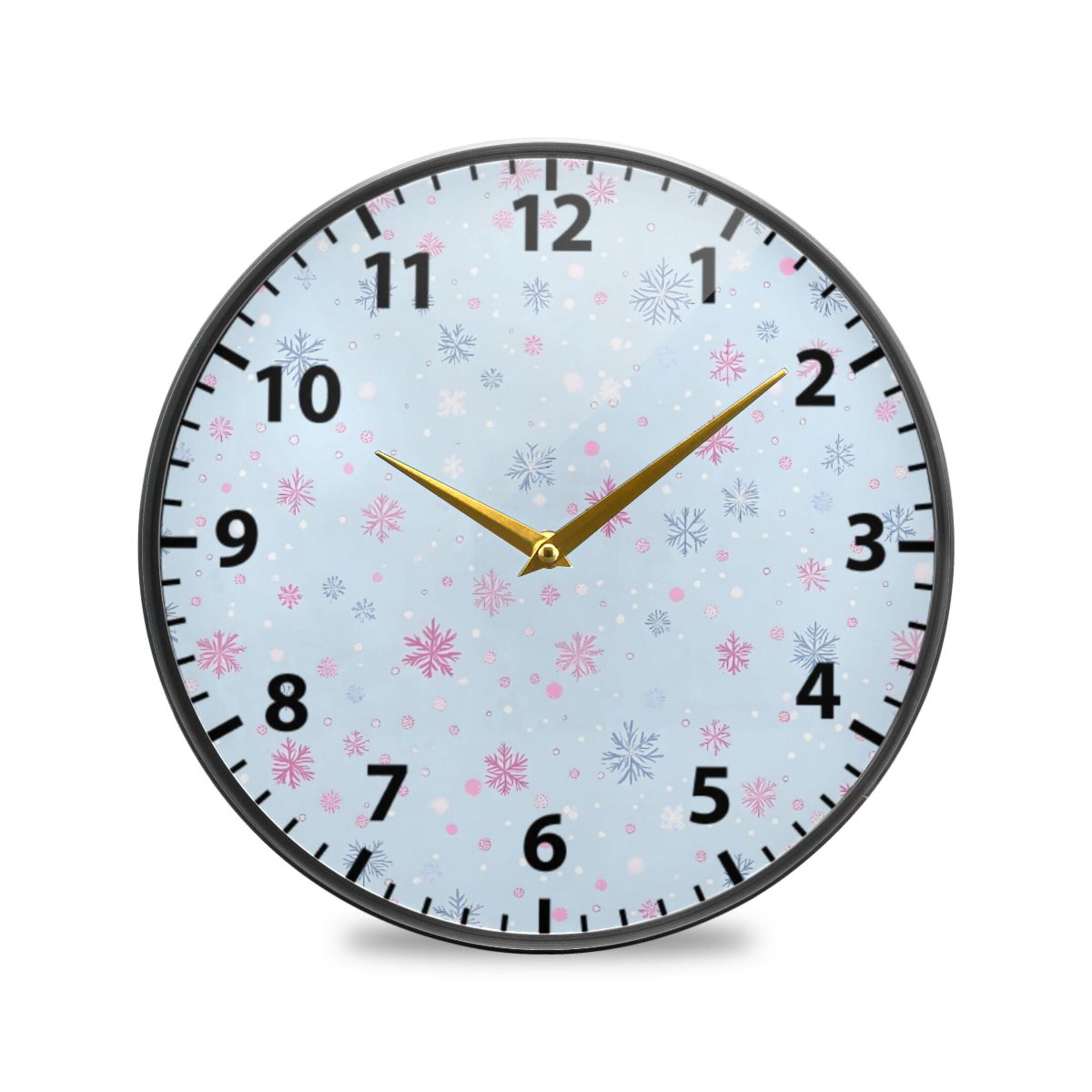 Snowflakes Wall Clock Modern Decor Acrylic Clock Golden Hands 9.5in ...