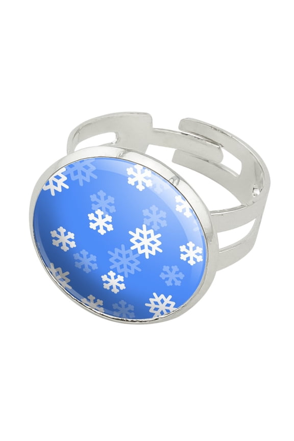 Snowflakes Winter Silver Plated Adjustable Novelty Ring