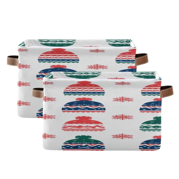 Snowflakes Woolen Hats Christmas Atmosphere Square Storage Bins with Handles Collapsible Containing Box 2 Packs