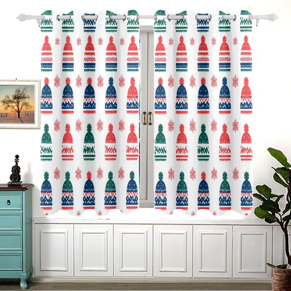 Snowflakes Woolen Hats Christmas Atmosphere Window Curtains Drapes with Grommets Light Filtering 2 Panels 54" x 55"