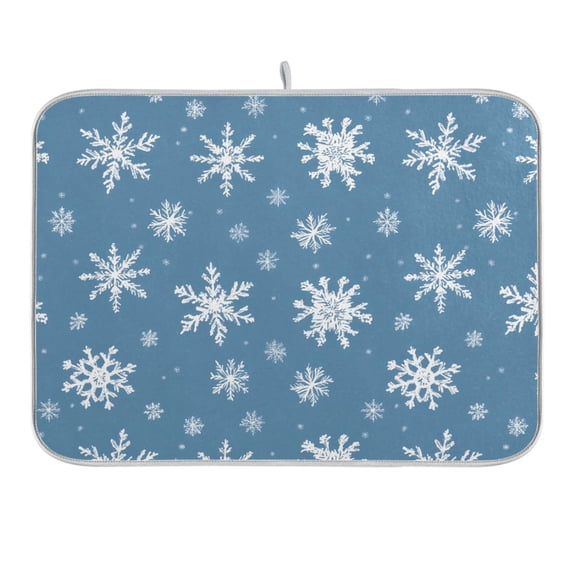 Snowflakes in Air Dish Drying Mat 16x18 Absorbent Microfiber Draining Rack Pad for Kitchen Counter Sink