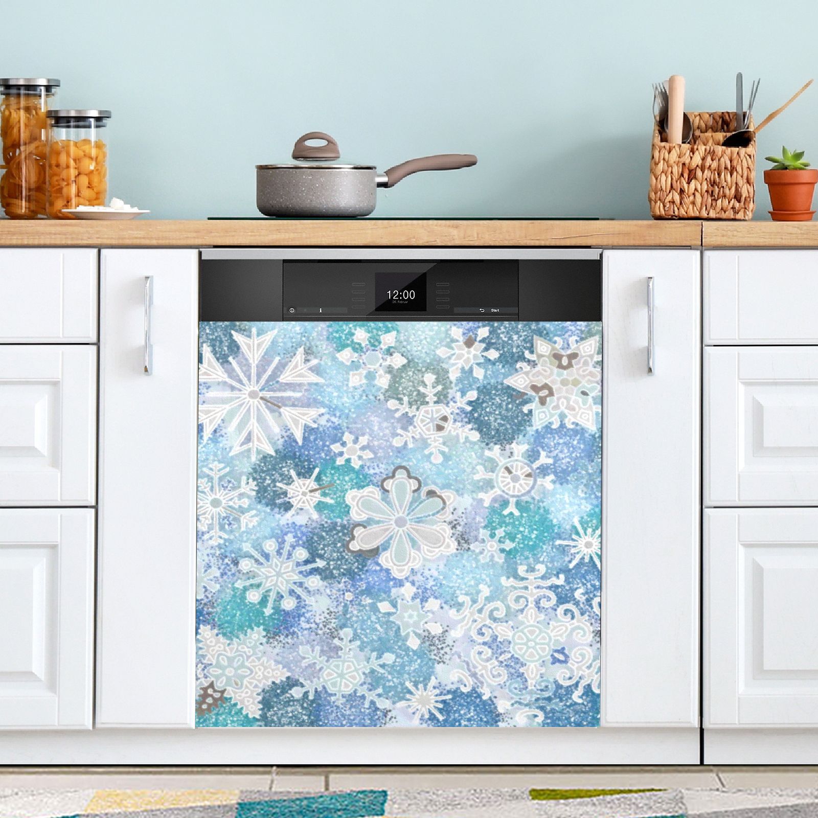 Snowflakes in Blue Tie Dye Dishwasher Cover Dishwasher