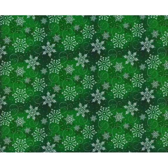 Snowflakes on Blended Green Christmas 100% Cotton Fabric Price per yard