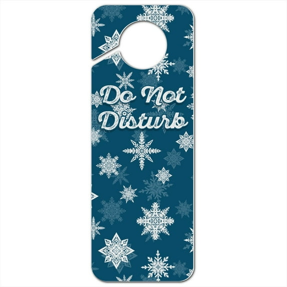Snowflakes on Blue Tile Pattern Plastic Door Knob Hanger Sign