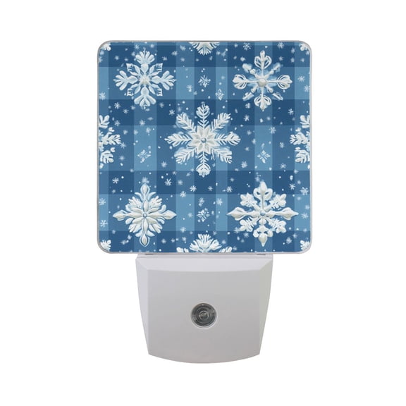 Snowflakes on Checkerboard Night Light 2 Pack LED Nightlight Plug into Wall Dusk to Dawn Sensor Soft White