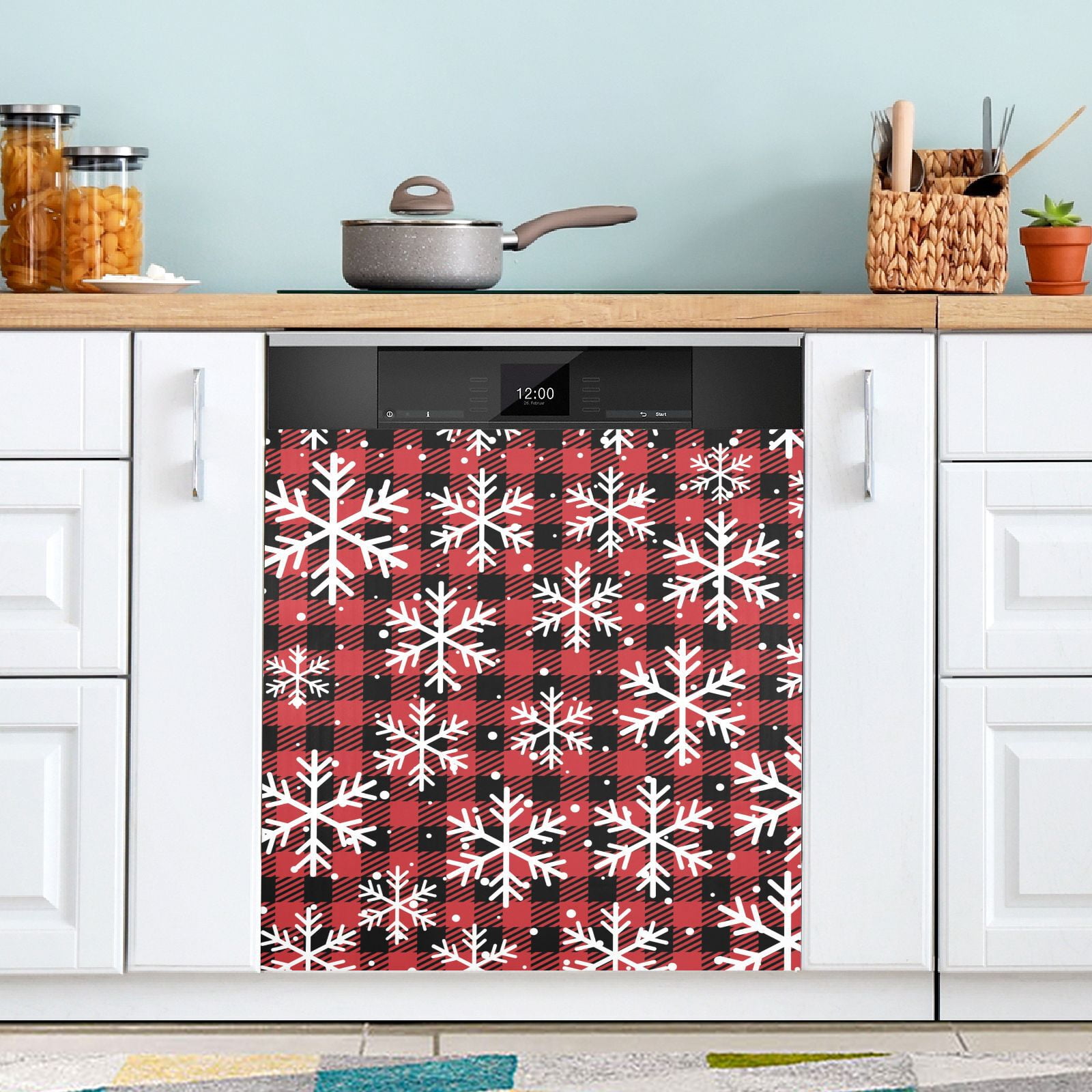 Snowflakes on Red Plaid Dishwasher Cover Dishwasher