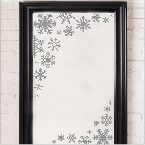Snowflakes set of 30 Wall Saying Vinyl Lettering Decal Sticker Winter Decor Window Decals Size: Assorted - Color: Metallic Silver