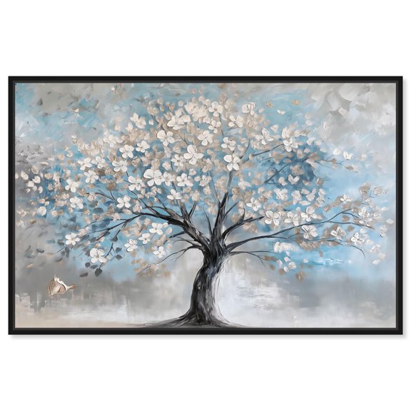 Snowflower Tree Canvas Colorful Tree Art by Art Remedy, Black Frame, 15" x 10"